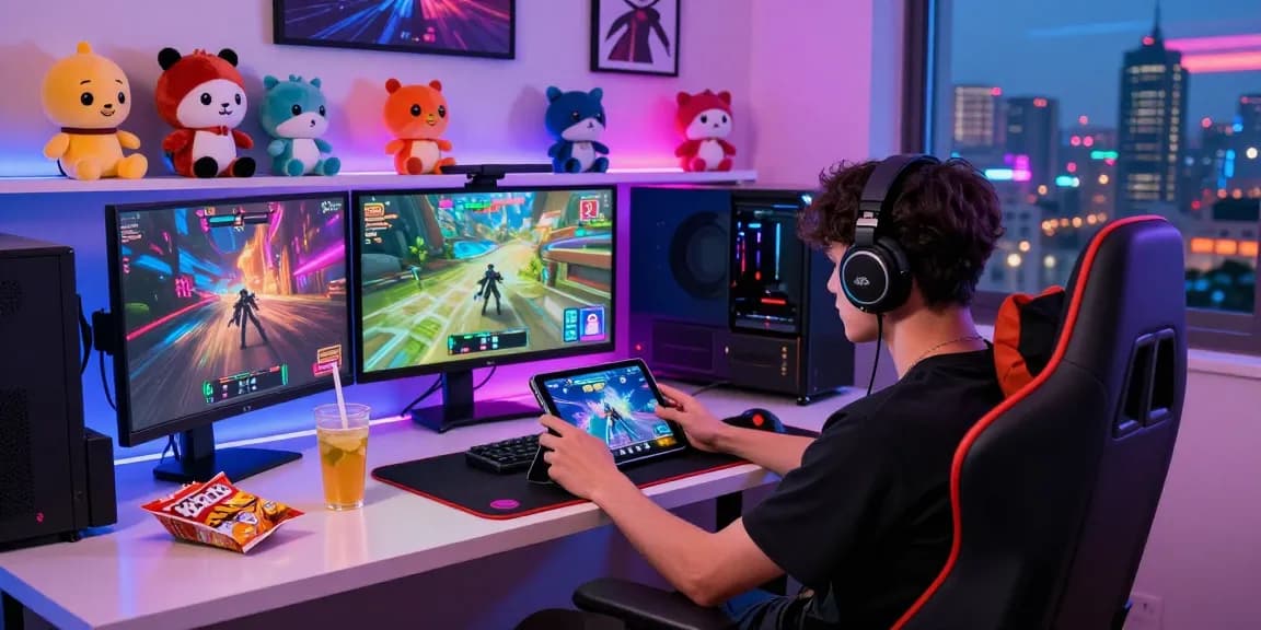 Engaged gamer exploring exciting nsfw apk games in vibrant gaming space