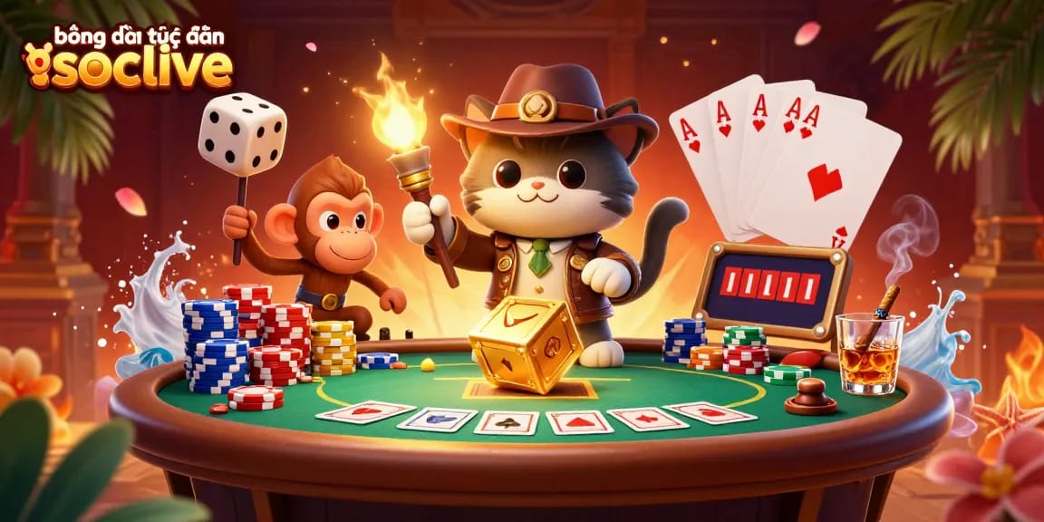 Engage in bóng đá trực tuyến socolive with interactive casino-themed 3D illustration featuring explorer cat.