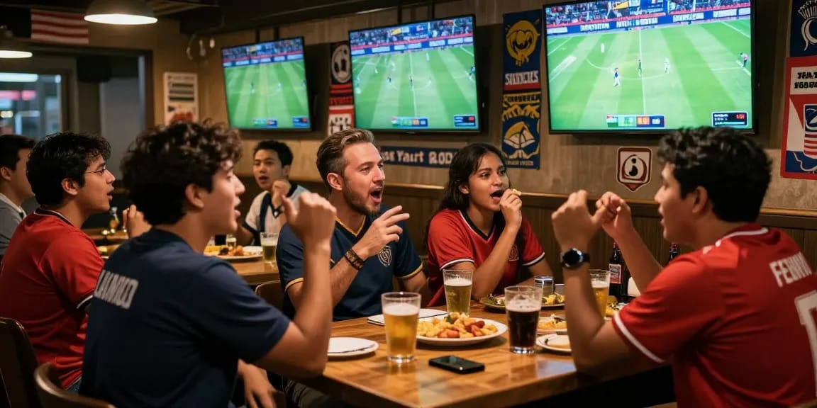 Fans enjoying Football Betting Malaysia at a lively sports bar during match day.