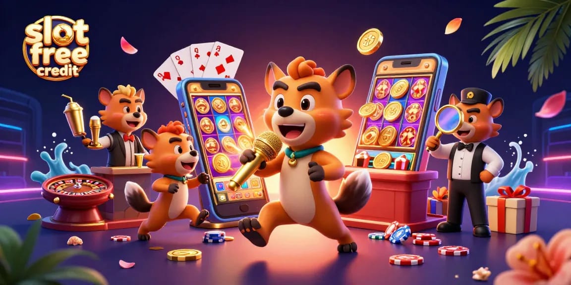 Engage with exciting slot free credit promotions at a vibrant cartoon casino club.