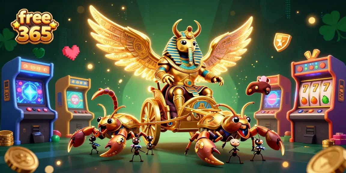 Experience winning strategies with free credit 365 in a vibrant casino-themed illustration.