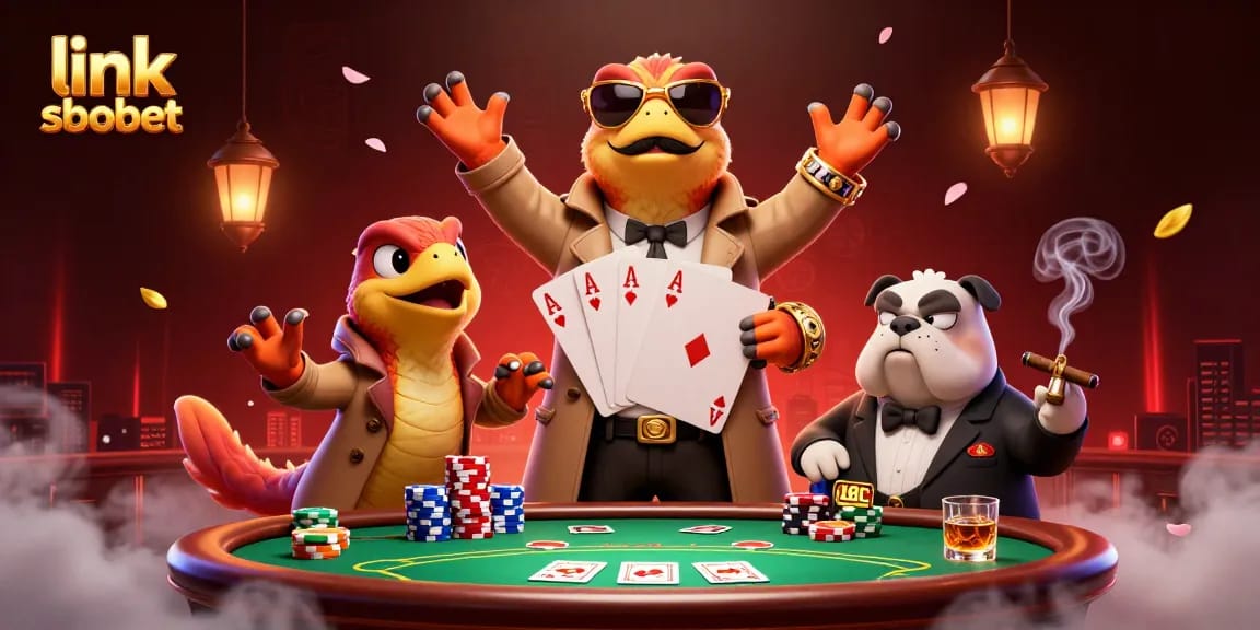 Experience the excitement of betting with link sbobet in a vibrant VIP casino lounge 3D illustration.